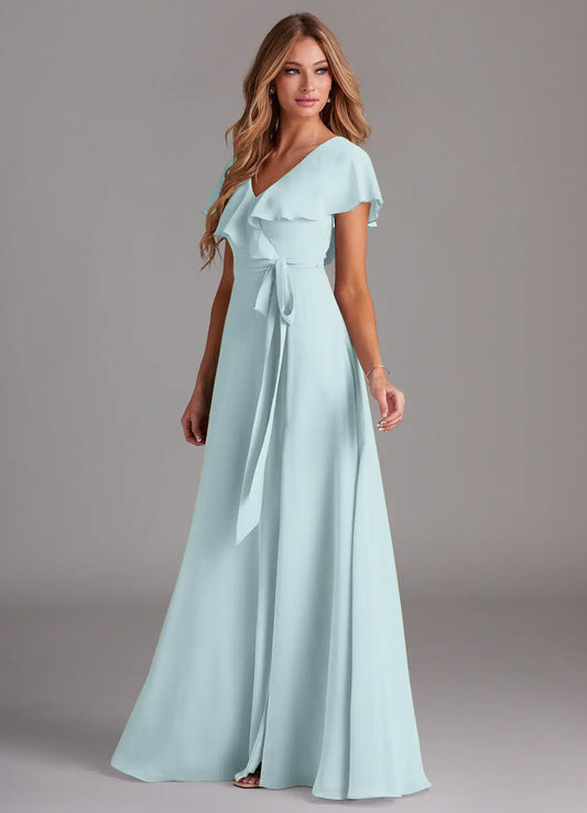 Elegant V-Neck Tie-Waist Maxi Dress