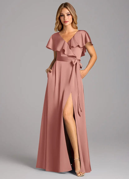 Elegant V-Neck Tie-Waist Maxi Dress