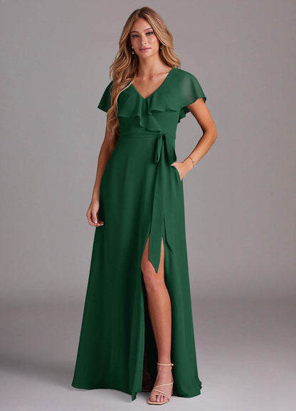 Elegant V-Neck Tie-Waist Maxi Dress